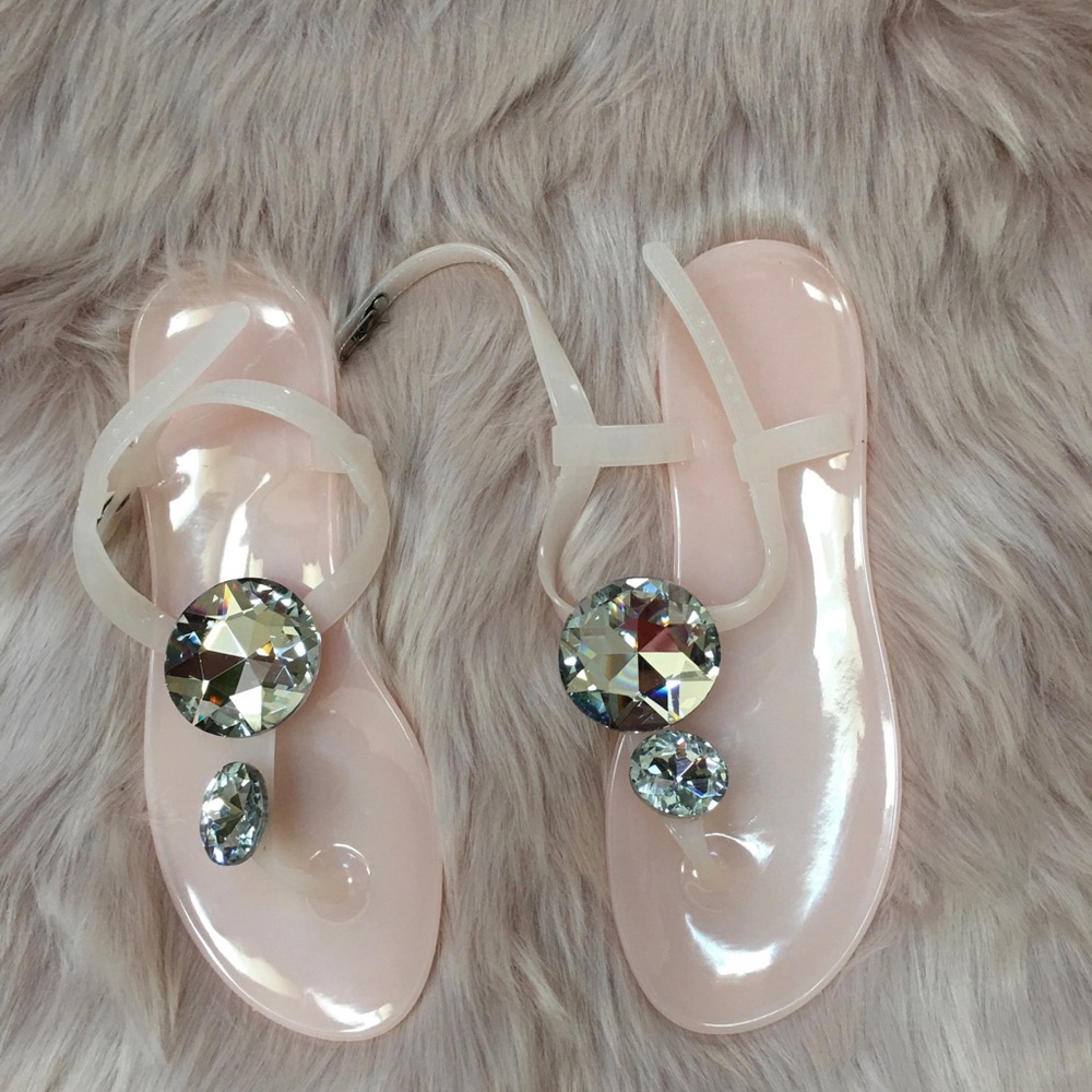 New Pink Jelly Sandals with Rhinestone Stones